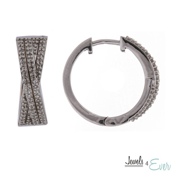 Sterling Silver Diamond Earrings - Picture 1 of 2